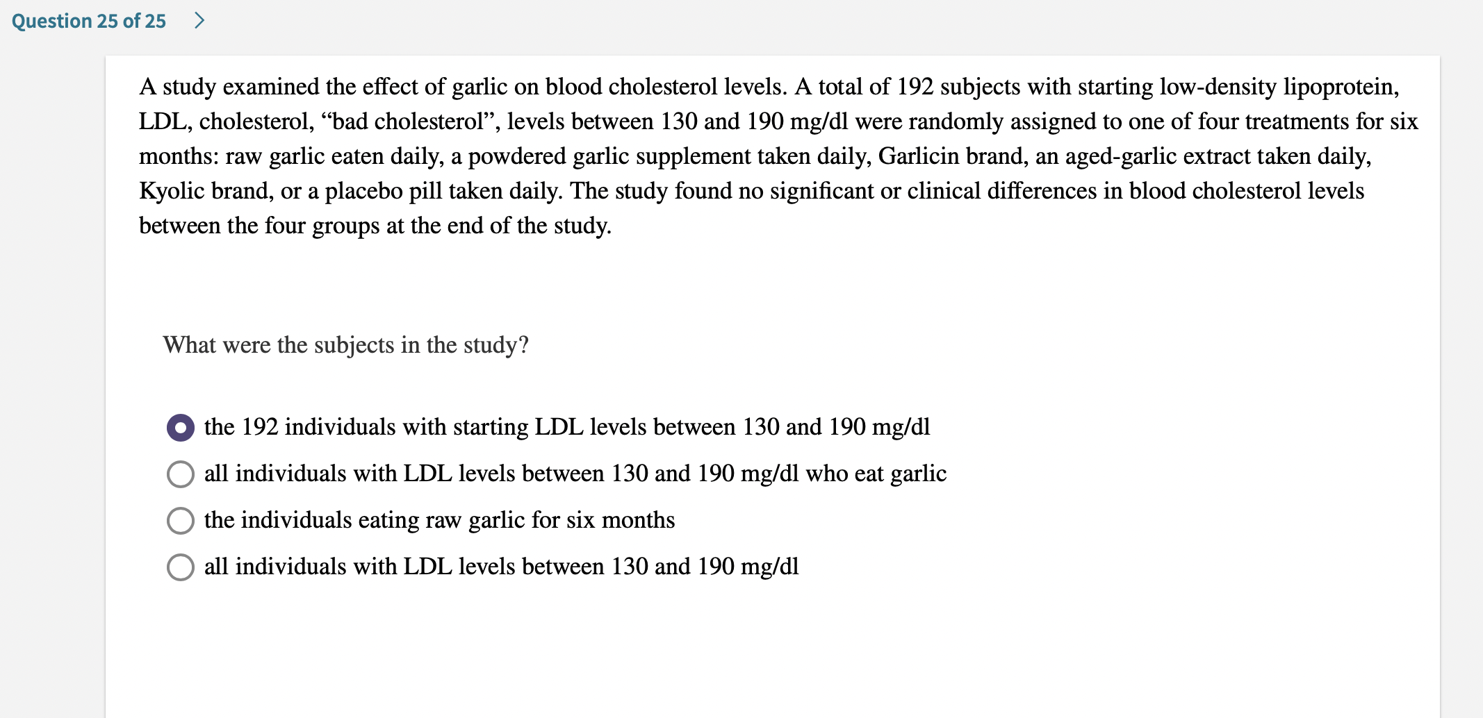 Solved A study examined the effect of garlic on blood