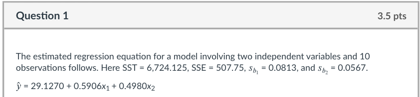 Solved Question 1 3.5 pts The estimated regression equation | Chegg.com