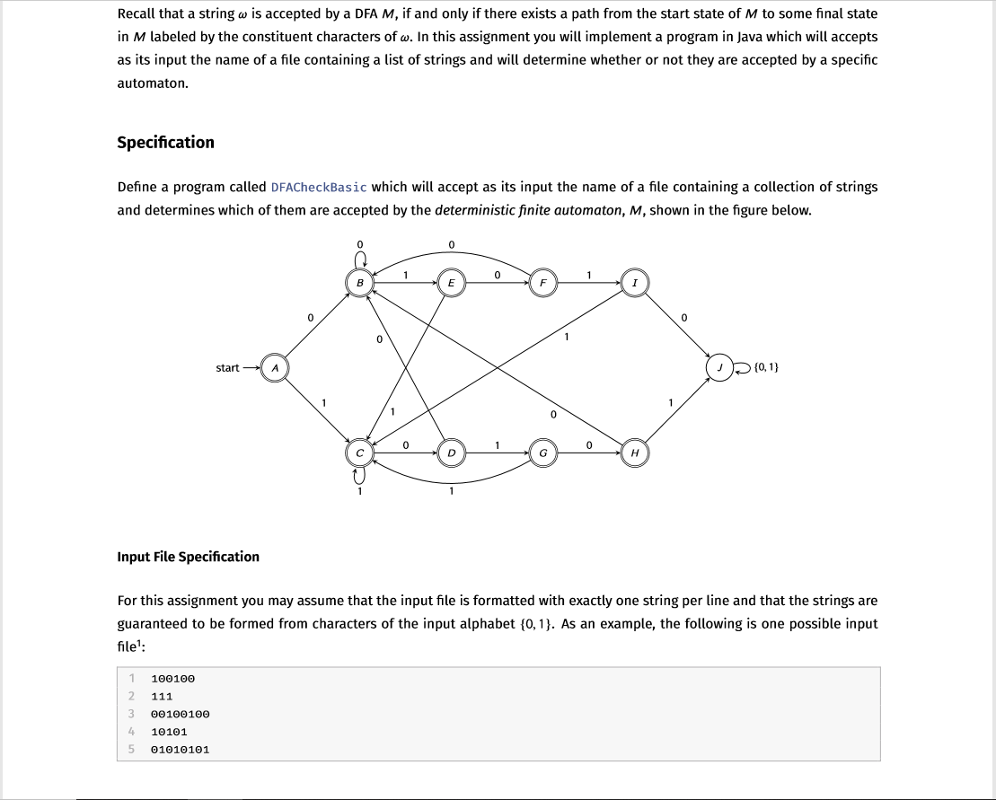 Solved Create a deterministic finite automaton in java with | Chegg.com