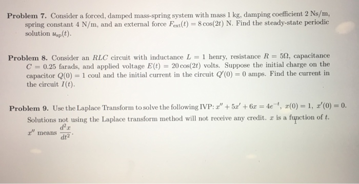 Solved Problem 7. Consider a forced, damped mass-spring | Chegg.com