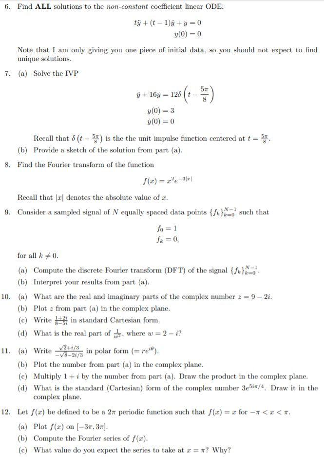 Solved 6. Find ALL solutions to the non-constant coefficient | Chegg.com