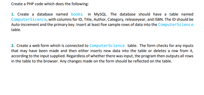 Solved Create a PHP code which does the following 1. Create