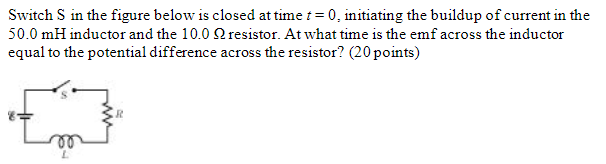 Solved Switch S in the figure below is closed at time t= 0, | Chegg.com
