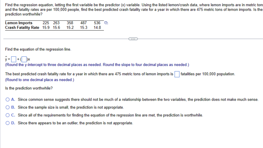 Solved Find the regression equation, letting the first | Chegg.com