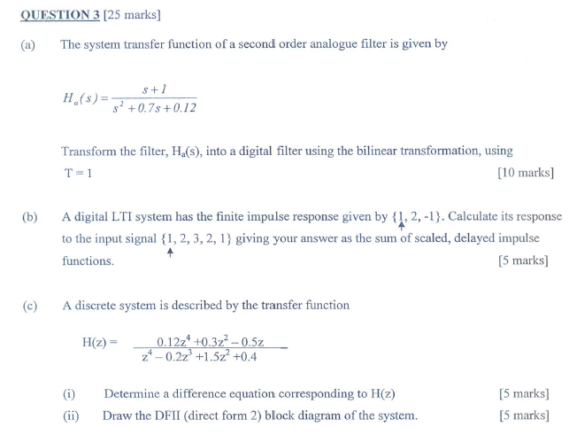 Solved QUESTION 3 [25 marks] The system transfer function of | Chegg.com