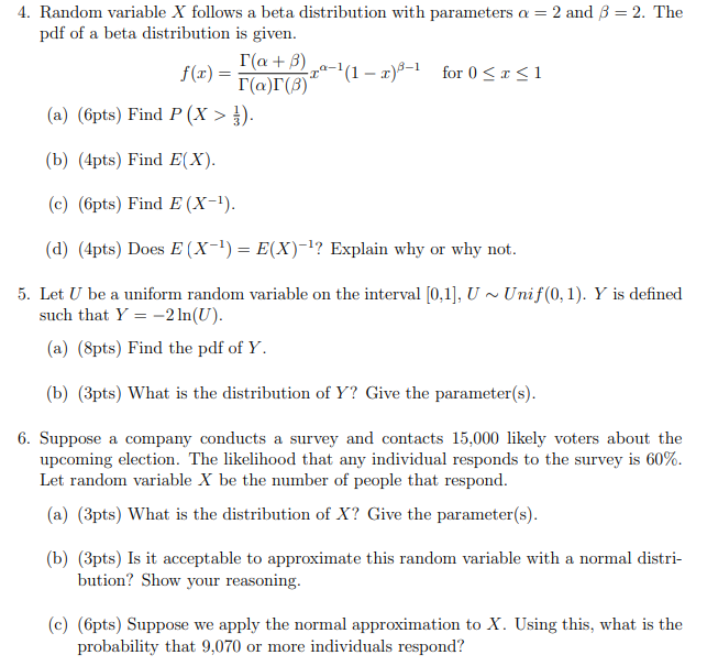 Solved 4 Random Variable X Follows A Beta Distribution W Chegg Com