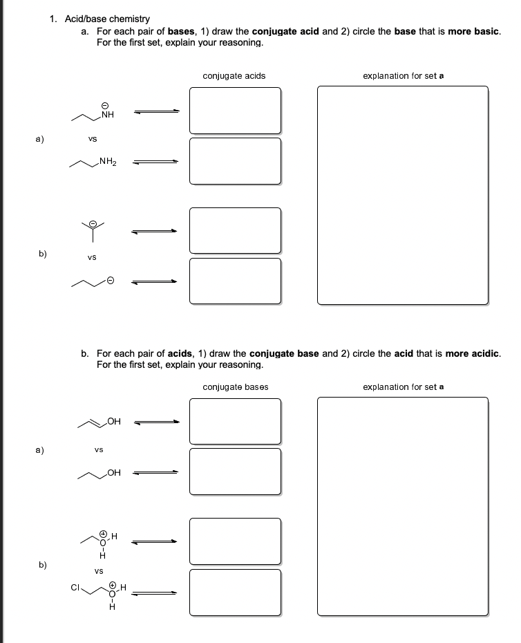 Solved 1. Acid/base chemistry a. For each pair of bases, 1) | Chegg.com