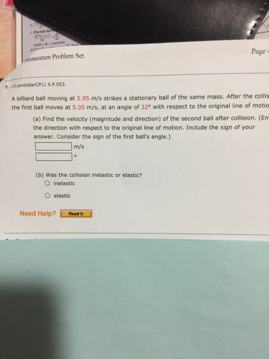 Solved A billiard ball the first ball moves at 5.05 m/s, at