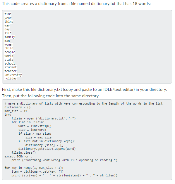 Solved This code creates a dictionary from a file named | Chegg.com