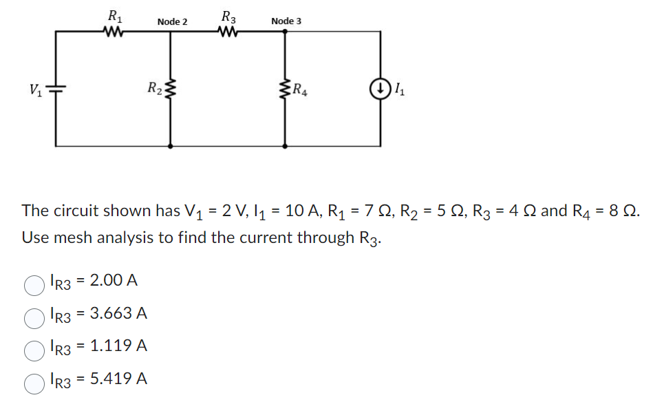 Solved The circuit shown has V1=2 V,I1=10 | Chegg.com