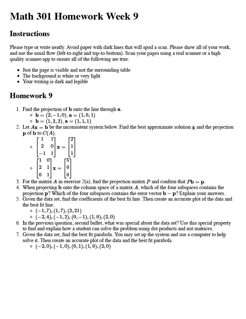 Solved Math 301 Homework Week 9 Instructions Please type or | Chegg.com