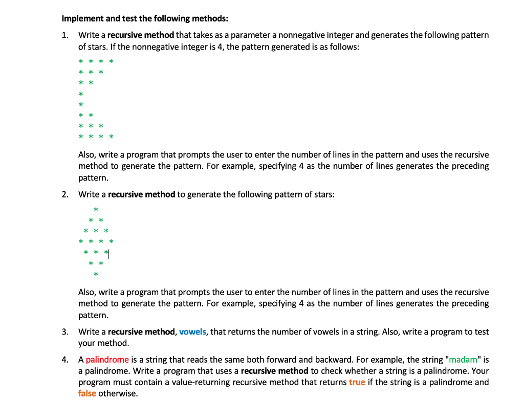 Solved Implement And Test The Following Methods: 1. Write A | Chegg.com