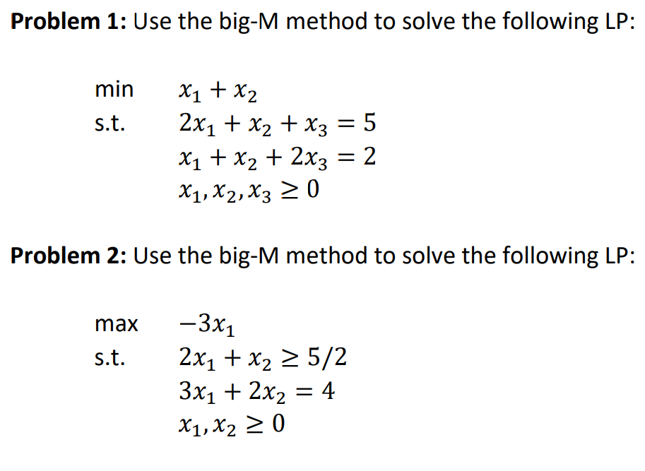 Solved Problem 1: Use the big-M method to solve the | Chegg.com