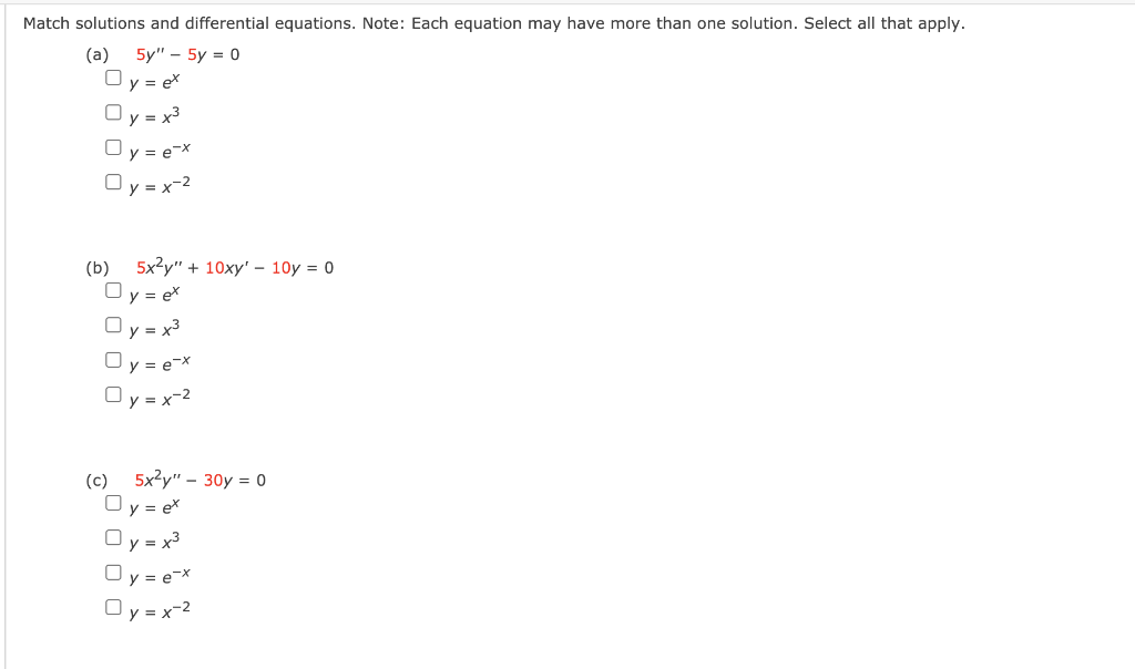 Solved Match solutions and differential equations. Note: | Chegg.com