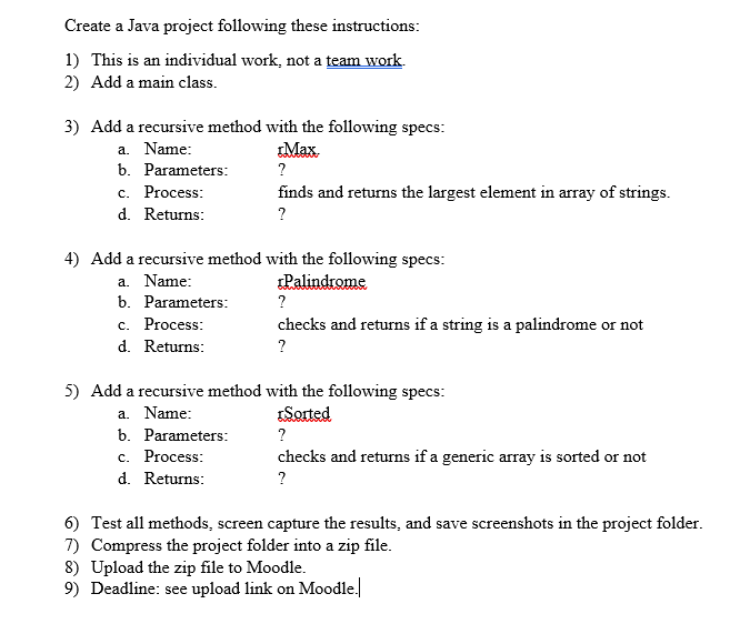 Solved Create a Java project following these instructions: | Chegg.com