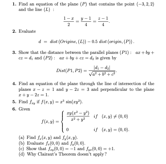 Solved 1. Find an equation of the plane (P) that contains | Chegg.com
