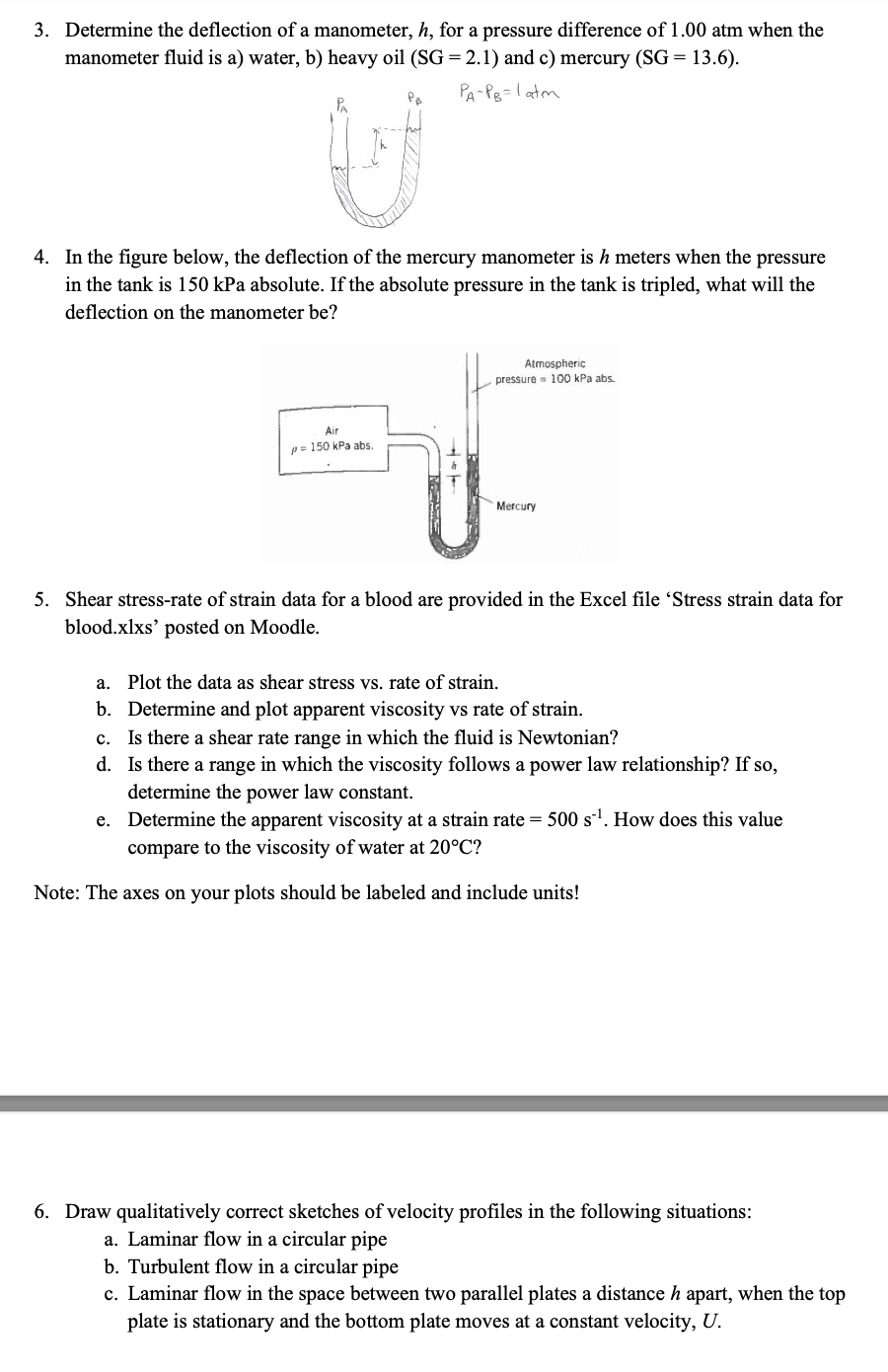 Solved 3. Determine the deflection of a manometer, h, for a | Chegg.com