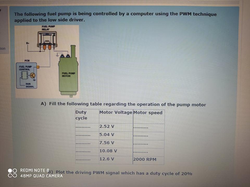 Solved The following fuel pump is being controlled by a | Chegg.com
