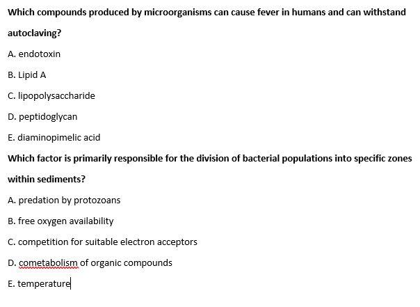 Solved These are Microbiology Questions. I think 1 is B and | Chegg.com