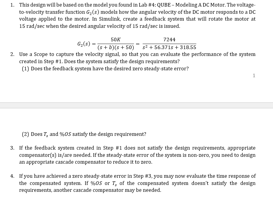 Solved Design a velocity control system for a DC motor with | Chegg.com