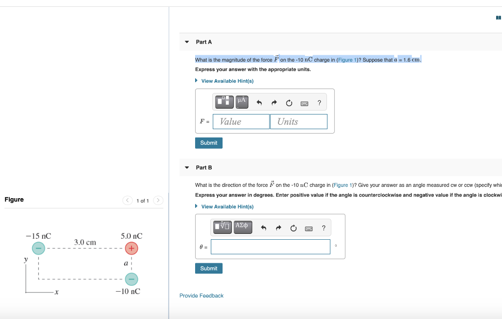 Solved Part A What is the magnitude of the force on the -10 | Chegg.com