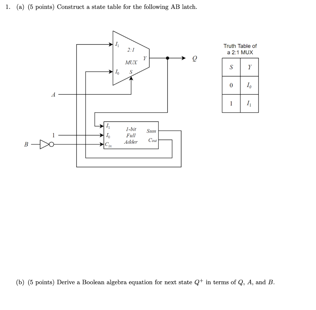 Solved 1 A 5 Points Construct A State Table For The Chegg Com