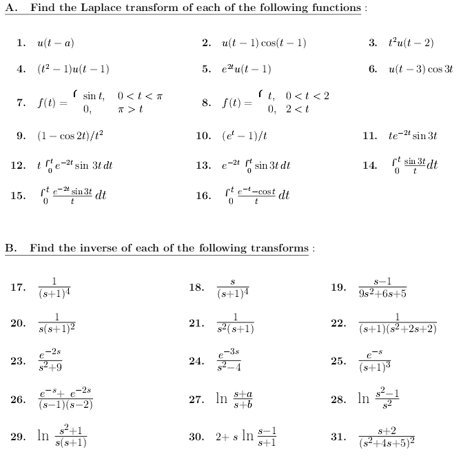 Find The Laplace Transform Of Each Of The Following ... | Chegg.com