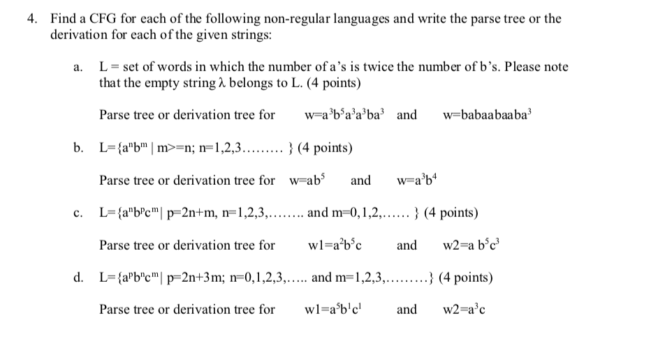 Solved 4. Find a CFG for each of the following non-regular | Chegg.com