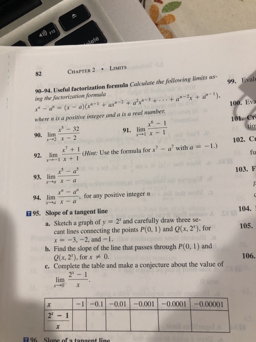 Solved 82 CHAPTER 2LIMITS 90-94. Useful factorization | Chegg.com