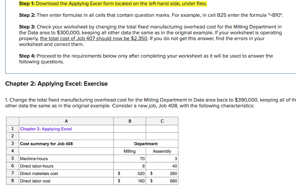 Solved Chapter 2: Applying Excel Data B Markup On Job Cost 5 | Chegg.com