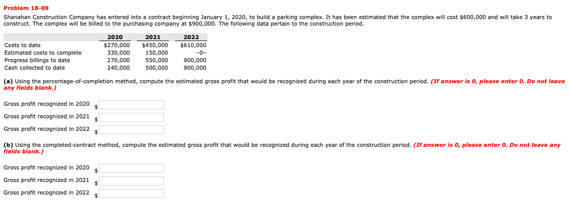 Problem 18 09 Shanahan Construction Pany Has Chegg 