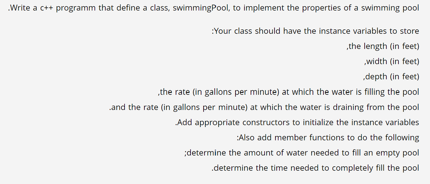 Solved .Write a c++ programm that define a class, swimming | Chegg.com