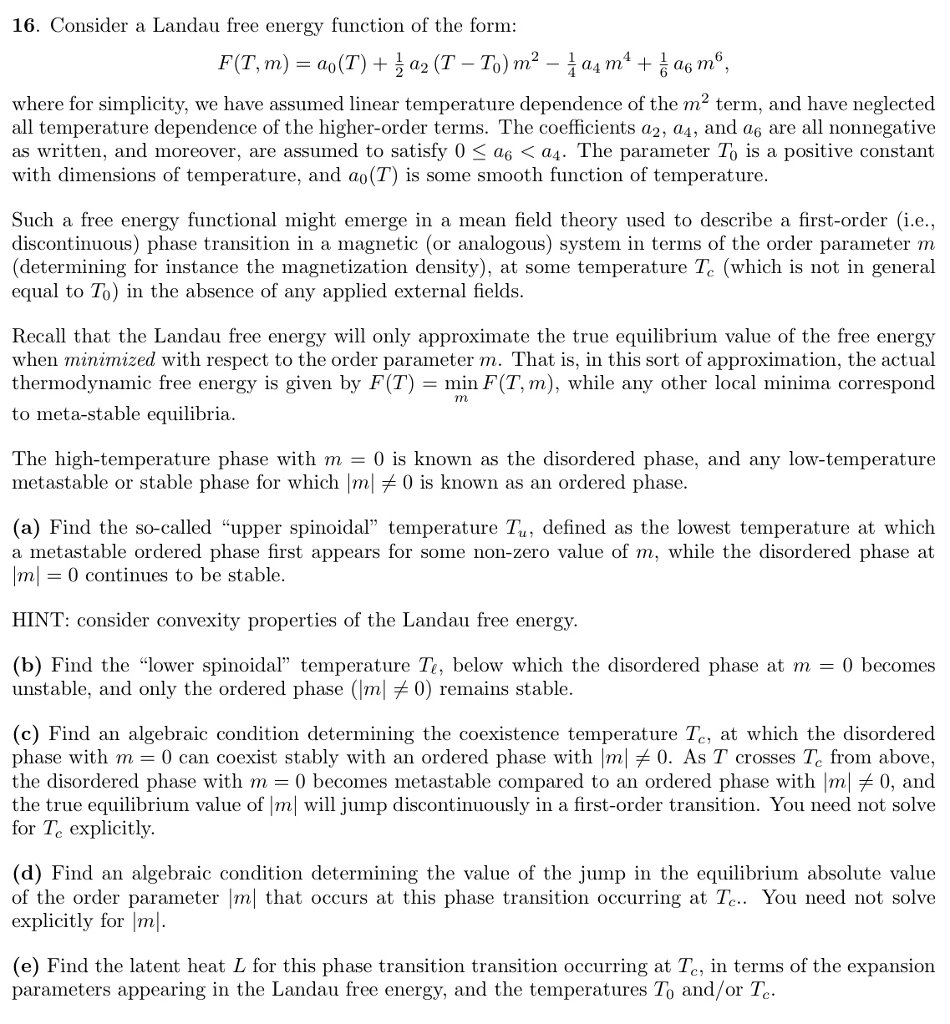 16. Consider a Landau free energy function of the | Chegg.com