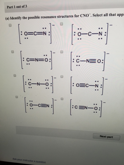 Solved Identify the possible resonance structures for CNO^-. | Chegg.com