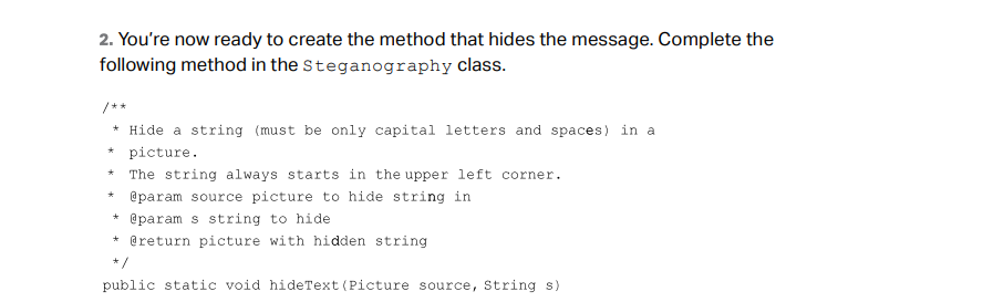 2. You're now ready to create the method that hides | Chegg.com