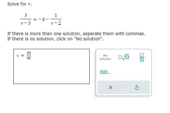 Solved Solve for v. v−33=−4−v−21 If there is more than one | Chegg.com