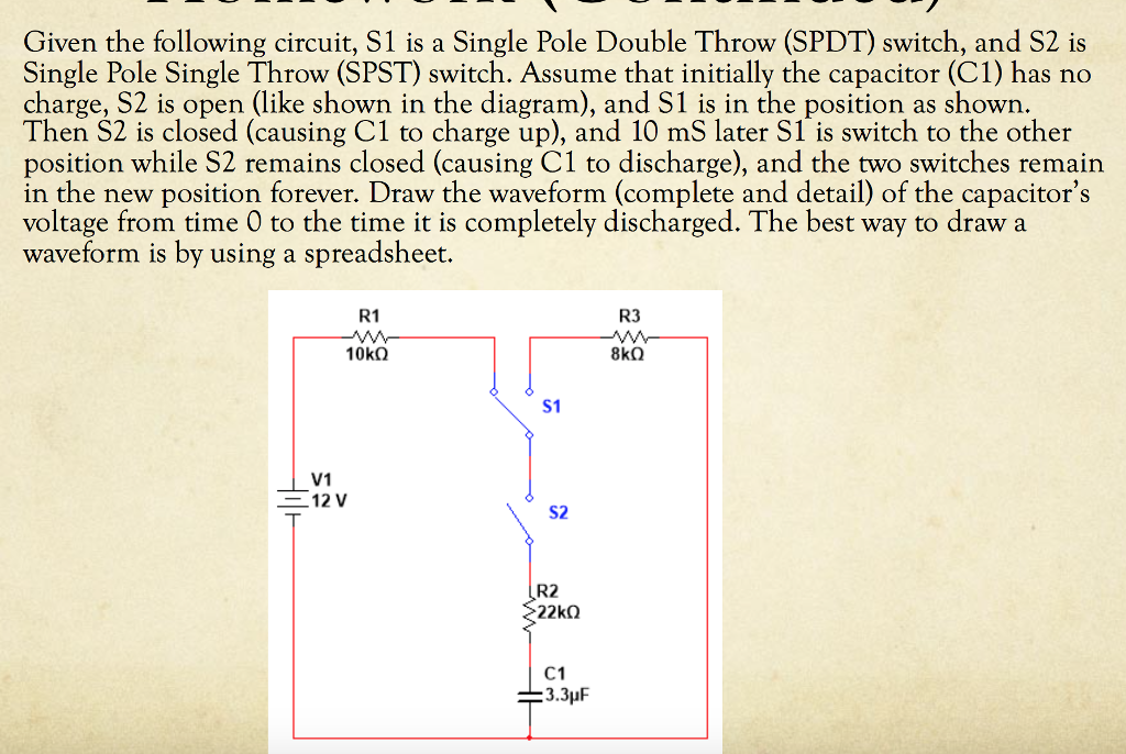 Solved Given The Following Circuit S1 Is A Single Pole Chegg