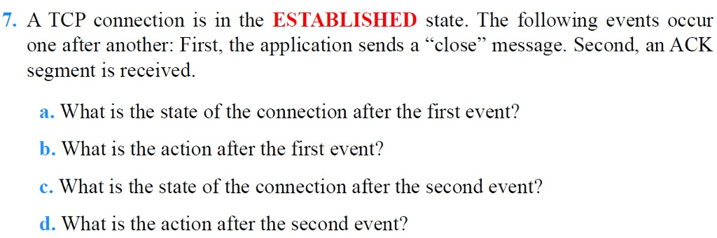 Solved 7. A TCP connection is in the ESTABLISHED state. The | Chegg.com