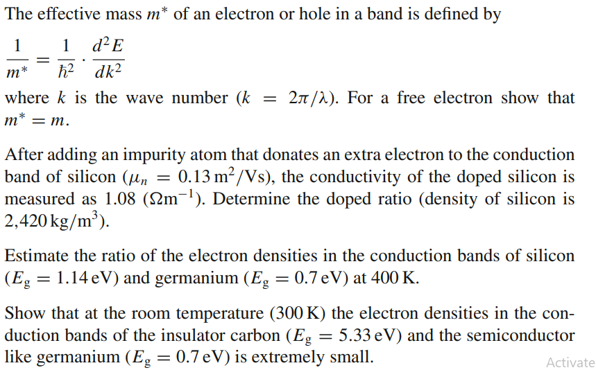 Solved The effective mass m* of an electron or hole in a | Chegg.com