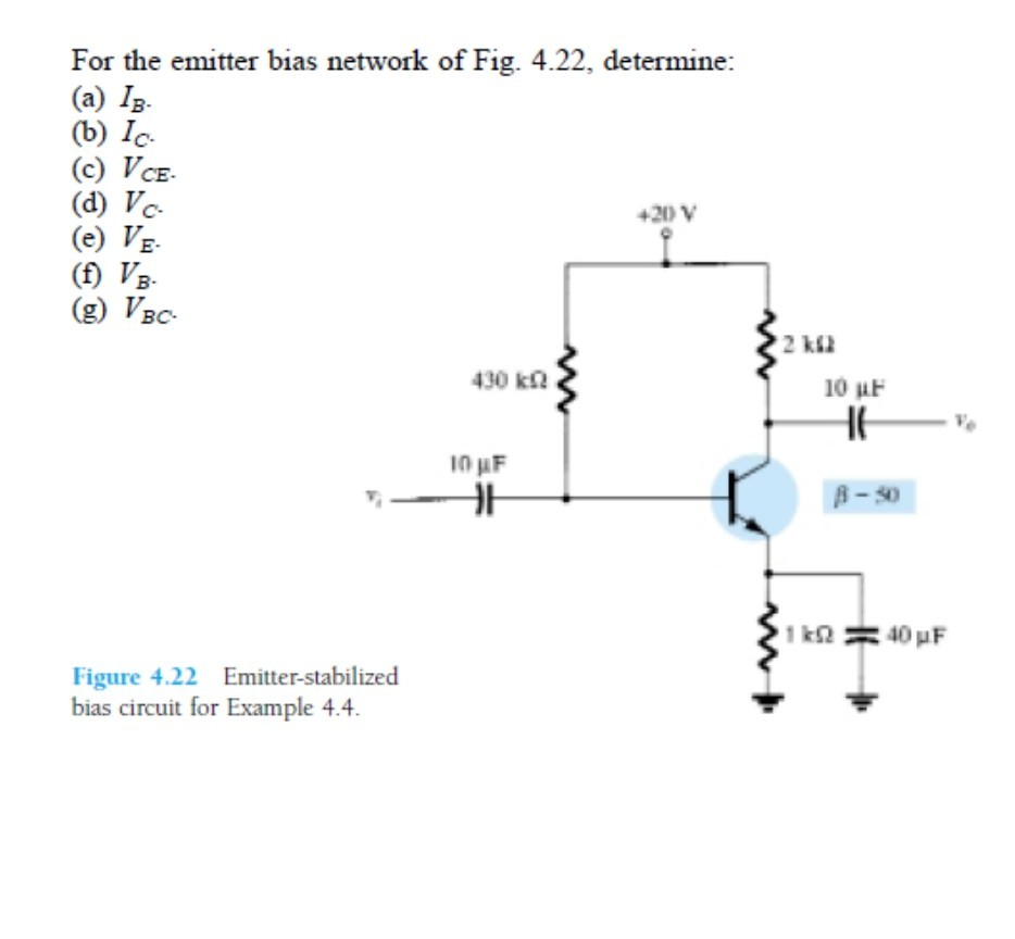 Solved For The Emitter Bias Network Of Fig 422 Determine