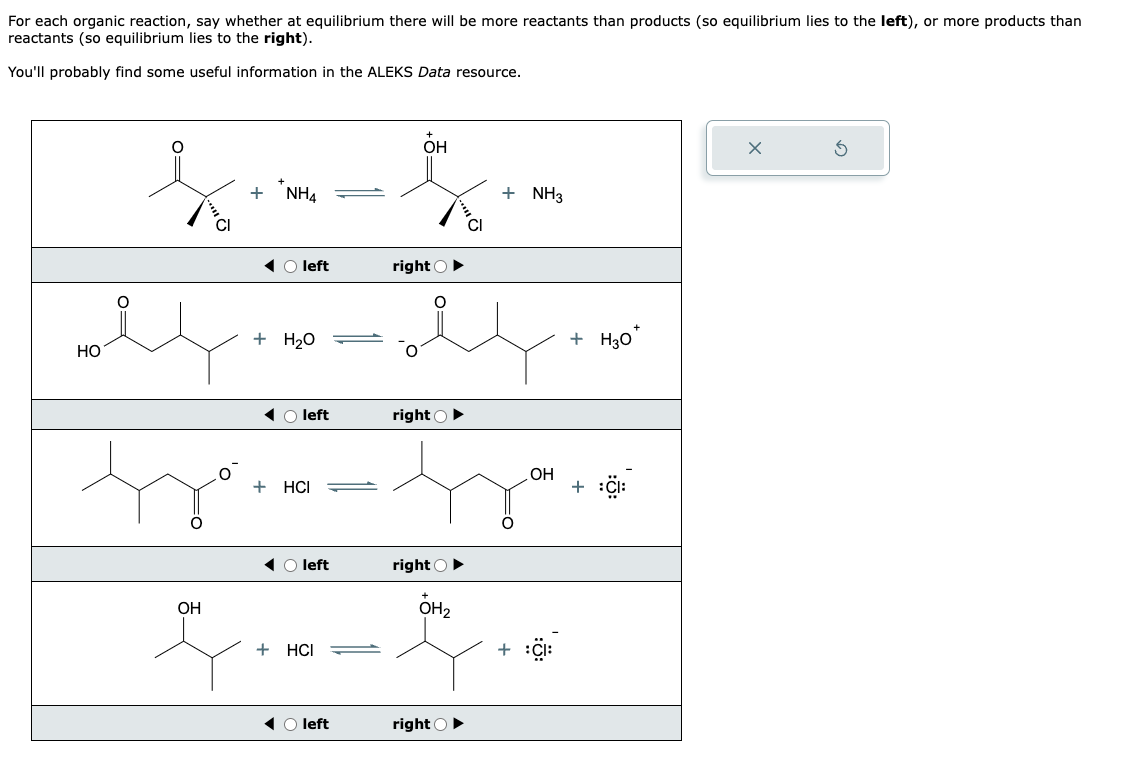 Solved For each organic reaction, say whether at equilibrium