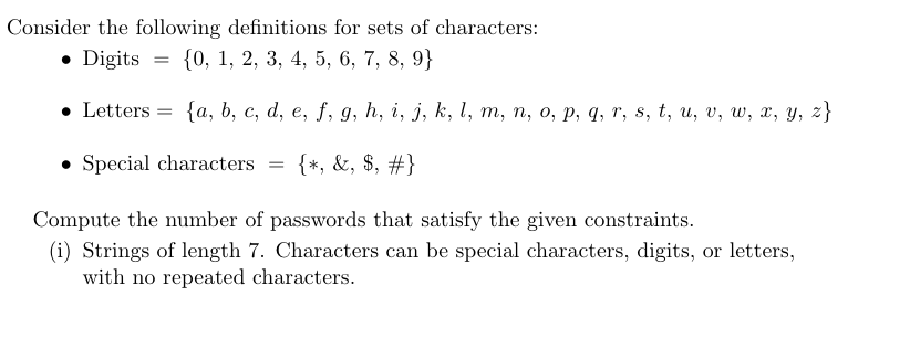 Solved Consider The Following Definitions For Sets Of Cha Chegg Com