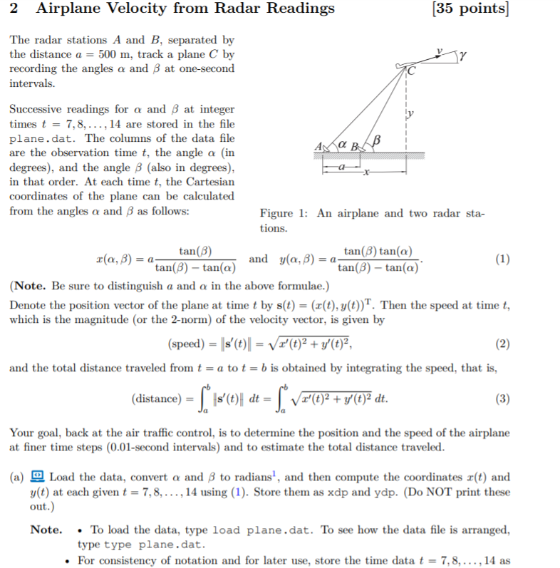 Solved MATLAB PLEASE Data: %% data file: radar readings of | Chegg.com