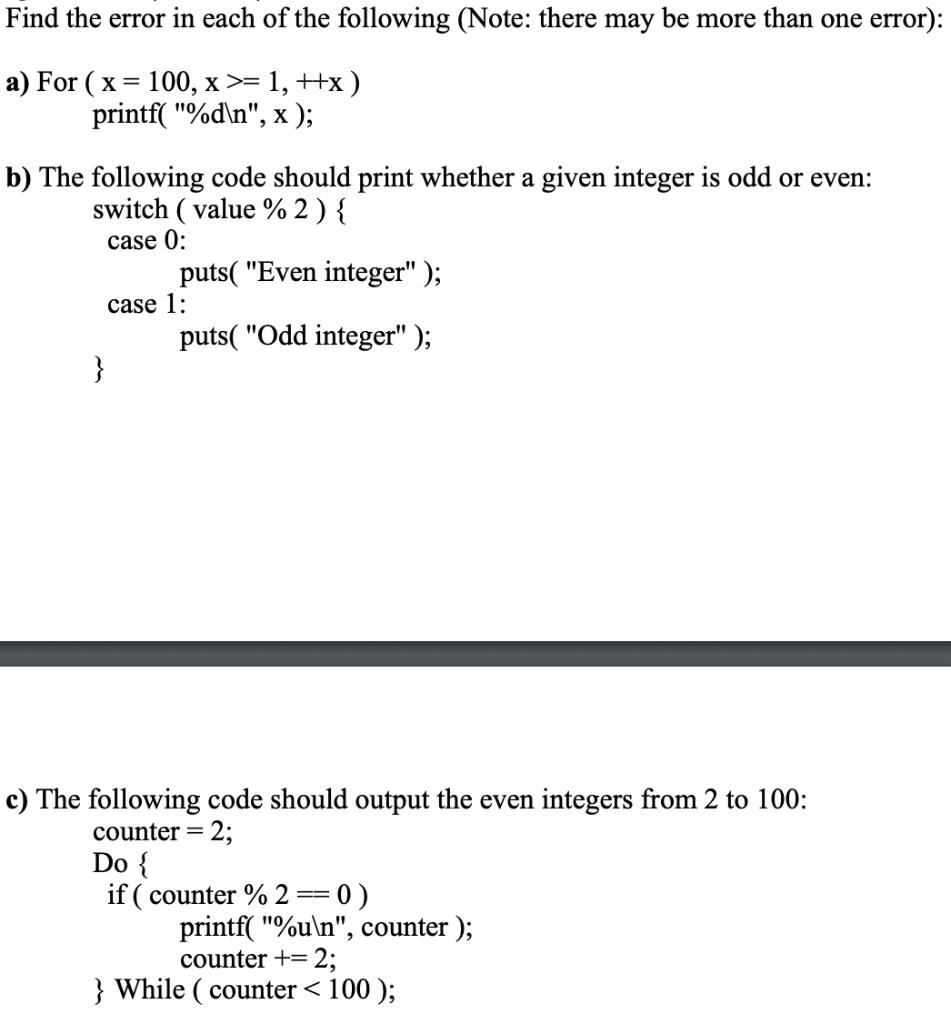 Solved Find the error in each of the following (Note: there | Chegg.com