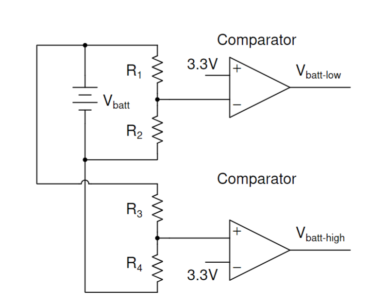 Solved a circuit schematic of a battery sensing circuit, Circuit Diagram