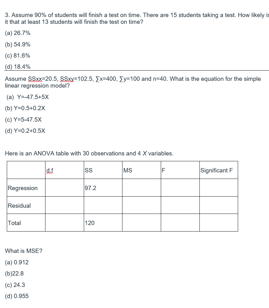 Solved 3. Assume 90% of students will finish a test on time. | Chegg.com