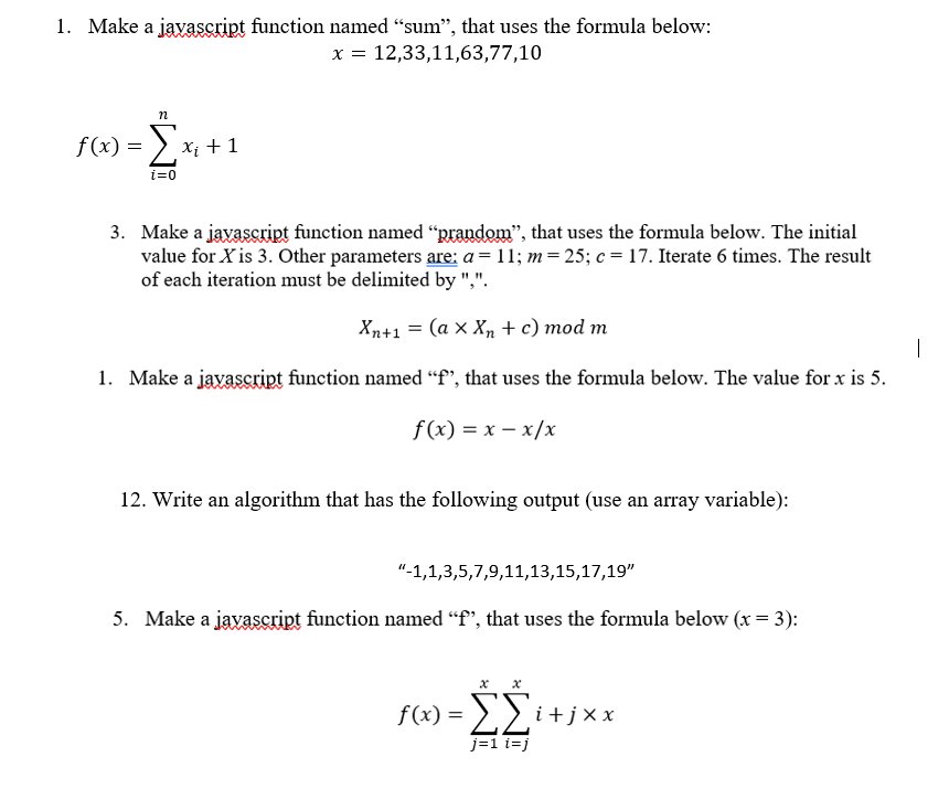 Solved 1. Make a javascript function named “sum”, that uses | Chegg.com
