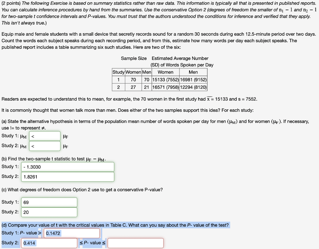 Solved (2 Points) The Following Exercise Is Based On Summary | Chegg.com