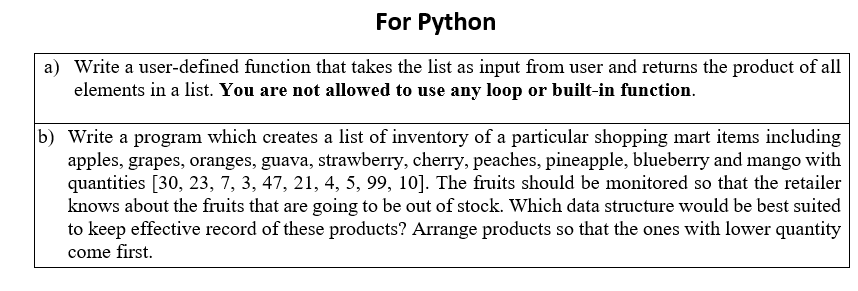 Solved For Python a) Write a user-defined function that | Chegg.com