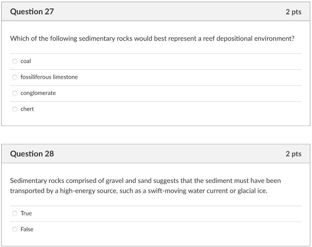 Solved Question 27 2 Pts Which Of The Following Sedimentary | Chegg.com